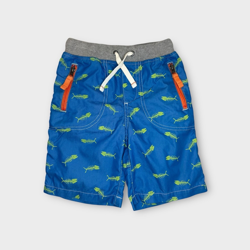 Mini Boden Green Fish Bone Pattern Blue Pull On Shorts